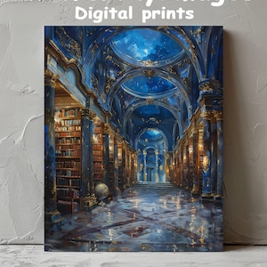 Enchanted Magical Library Under Starry Sky - Halloween Decor | Enchanted Bookstore Art | Literary Gift