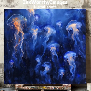 Enchanted Jellyfish Glow | Deep Sea Creatures | Luminescent Ocean Art | Underwater Fantasy Painting | PRINTABLE