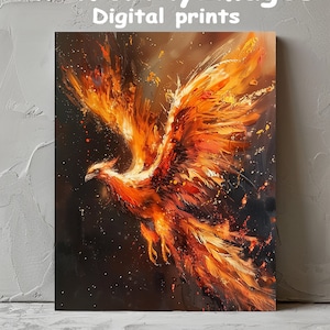 Fiery Phoenix Painting | Mythical Bird Art | Phoenix Rising Decor | Fantasy Firebird Print | Printable