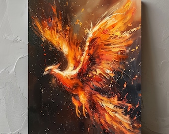 Fiery Phoenix Painting | Mythical Bird Art | Phoenix Rising Decor | Fantasy Firebird Print | Printable