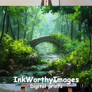 Enchanting Forest Stream Art | Tranquil Woodland Scene | Serene Nature Illustration | Modern Wall Art | Digital Download | Printable