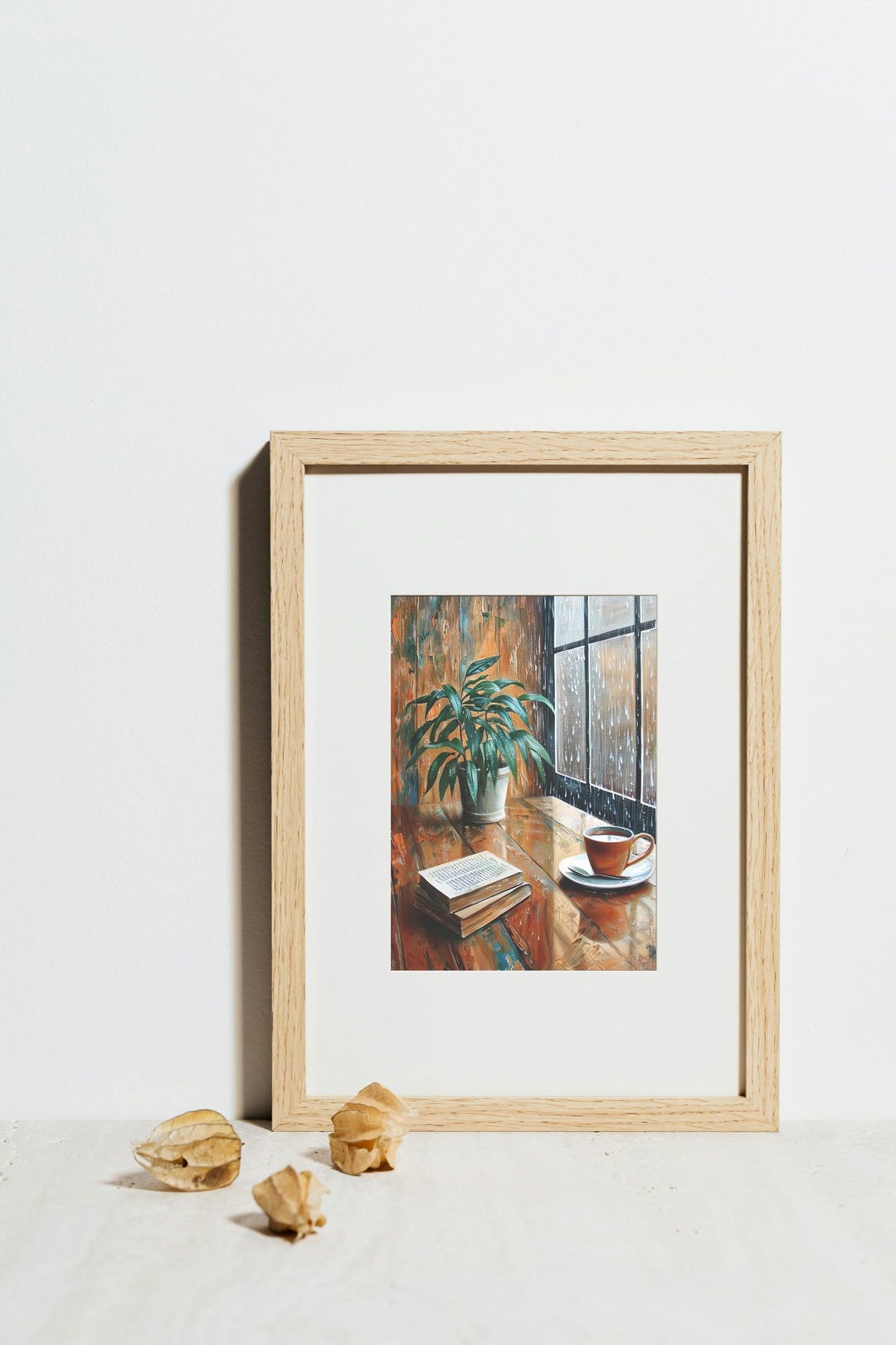 Cozy Rainy Day Window Wall Art | Coffee and Books by the Window