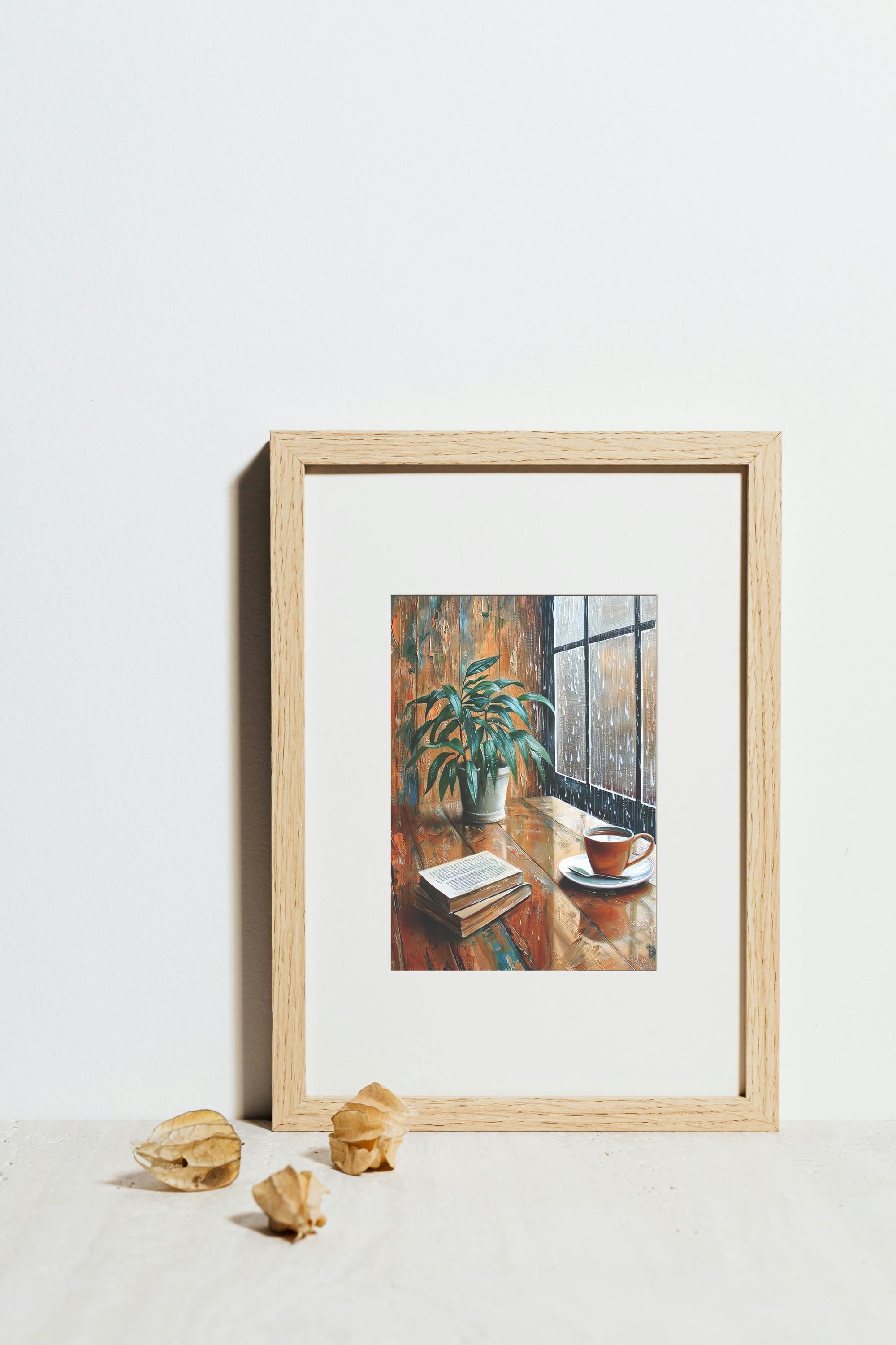 Cozy Rainy Day Window Wall Art | Coffee and Books by the Window | Printable