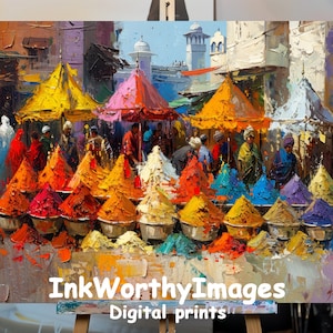 Colorful Indian Spice Market | Vibrant Street Scene Painting | Cultural Art | Traditional Market Stall | Digital Download | Art | PRINTABLE