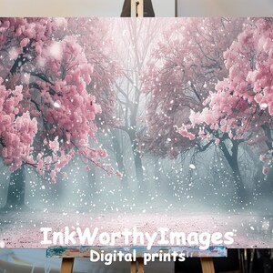 Cherry Blossom Forest Art Print: Pink Spring Landscape (Digital Download)