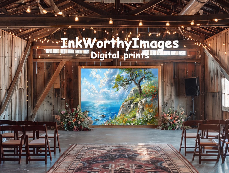 Coastal Decor Olive Tree Vibrant Wildflowers Ocean View Digital Art