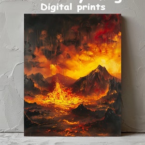 Volcanic Eruption Abstract Print: Fiery Landscape Wall Decor (Digital Download)