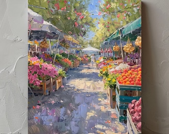Farmers Market Pathway Print: Colorful Market Scene (Digital Download)