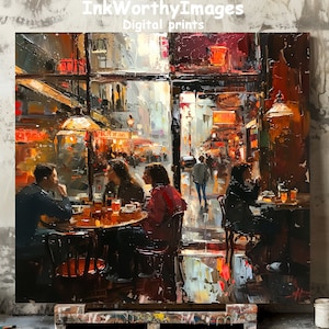 Paris Cafe Art Print: Cozy Evening Street Scene (Digital Download)