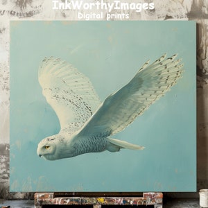 Snowy Owl Flight Art Print: Elegant Bird Painting (Digital Download)