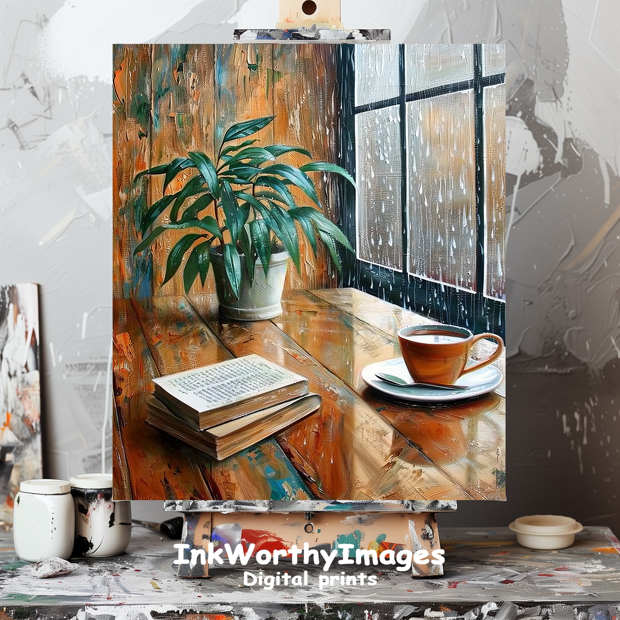 Cozy Rainy Day Window Wall Art | Coffee and Books by the Window