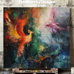 Abstract Phoenix Art Print: Vivid Colors, Expressive Wall Decor (Digital Download)