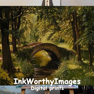 Enchanting Woodland Bridge Art | Tranquil Forest Stream Scene | Serene Nature Landscape | Modern Wall Art | Digital Download | Printable
