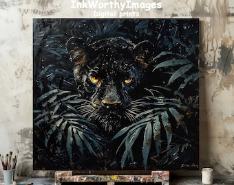 Black Panther Art Print | Mystical Jungle Scene | Wildlife Decor | Home Office Decor | Printable