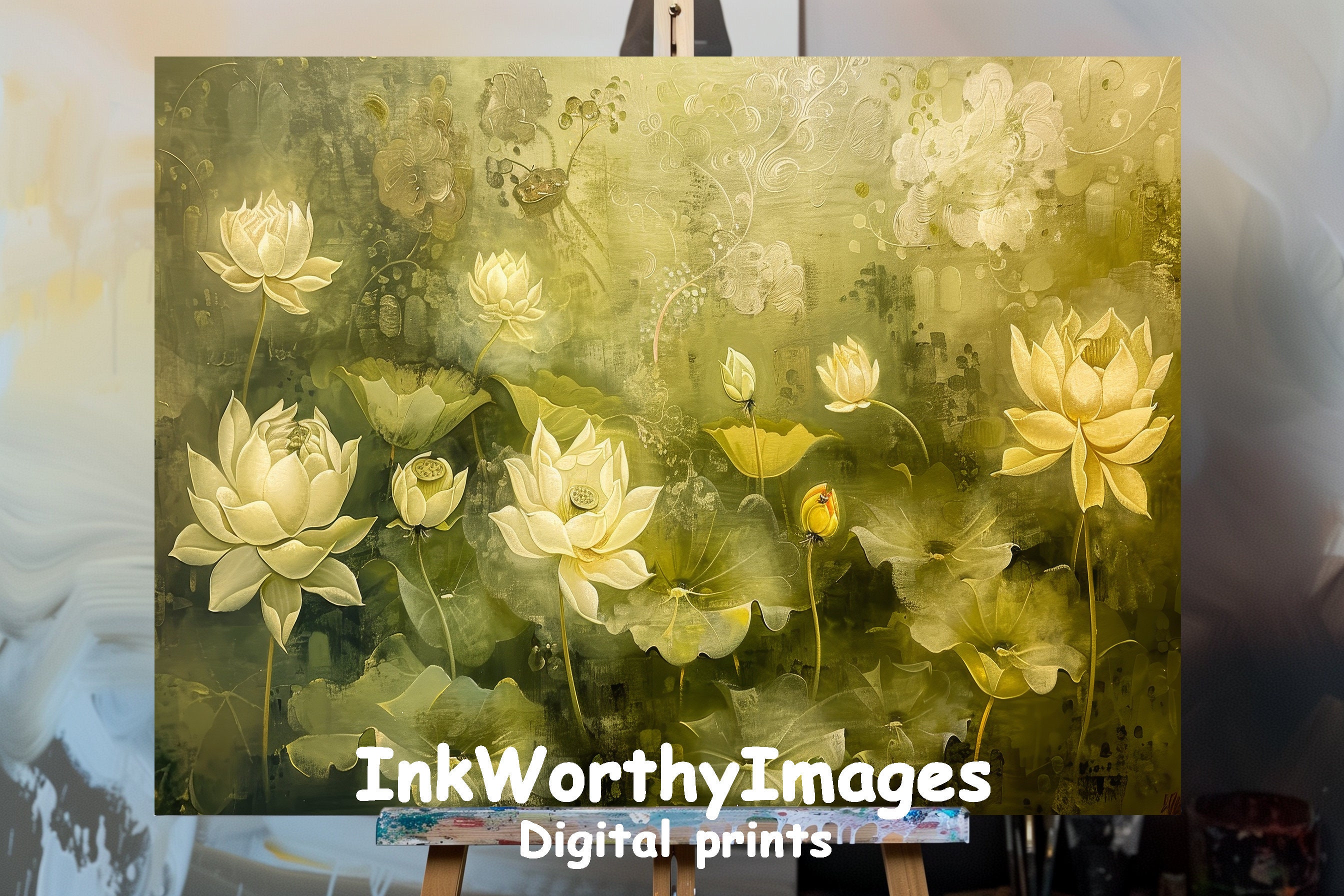 Elegant White Lotus Flower Painting | Botanical Art | Lotus Pond Decor ...