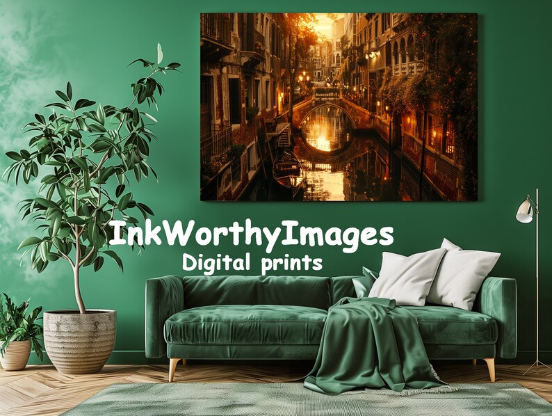 Enchanting Venice Canal at Sunset Art Romantic Scene Printable