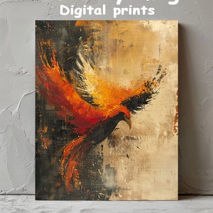 Abstract Phoenix Painting | Fiery Bird Art | Mythical Creature Decor | Modern Phoenix Print | Printable