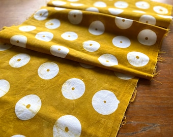 Spool Hand Patterned and Dye Cotton Fabric in White and Mustard