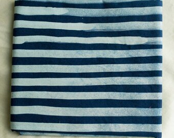 Two Stripes Hand Dyed and Patterned Cotton Fabric/ Indigo