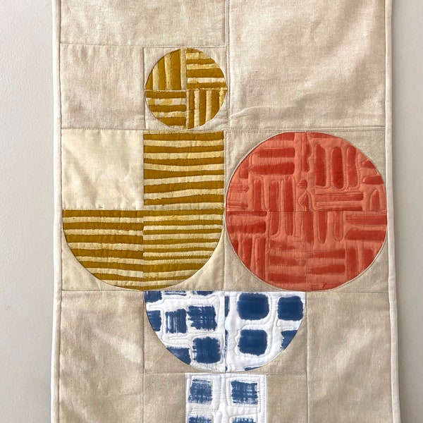 J O Y Hand Dyed and Patterned Linen and Cotton  Mini Quilt