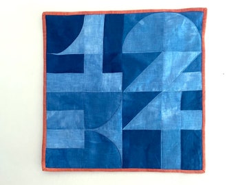 Doing the Math Hand Dyed Linen Mini Quilt in Ombre Shades of Indigo