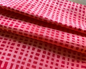 Cross Stripe Hand Dyed and Patterned Cotton Fabric in Coral and Red