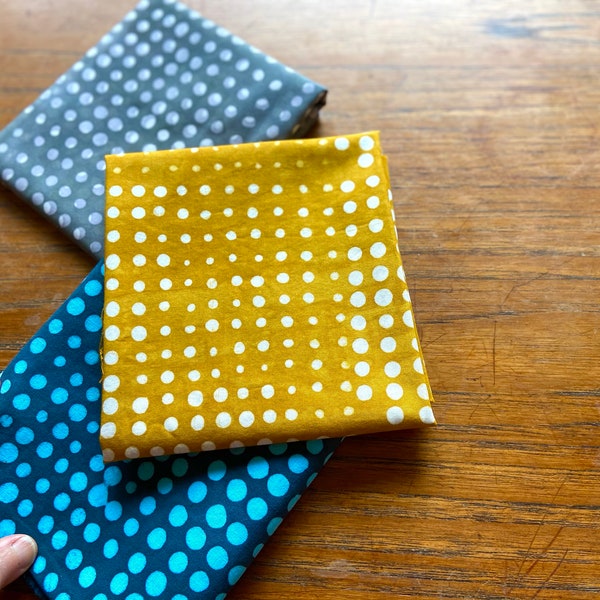 Dots Hand Patterned and Dyed Cotton Fabric in Mustard and White