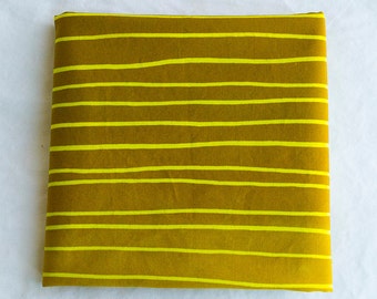 Skinny Stripes hand Dyed and Patterned Cotton Fabric/ Yellow and Amber/Half Yard