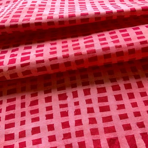 Cross Stripe Hand Dyed and Patterned Cotton Fabric in Coral and Red image 2