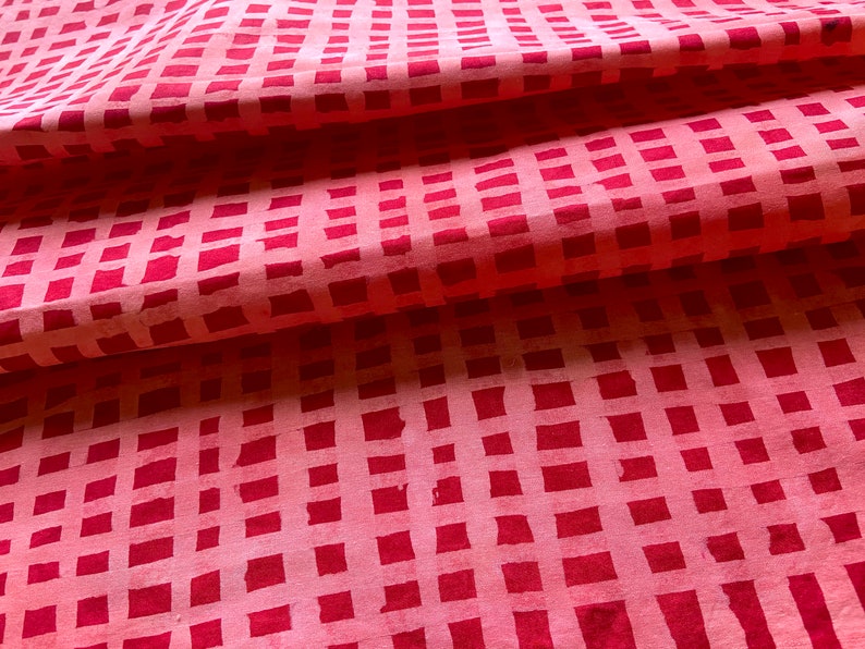 Cross Stripe Hand Dyed and Patterned Cotton Fabric in Coral and Red image 2