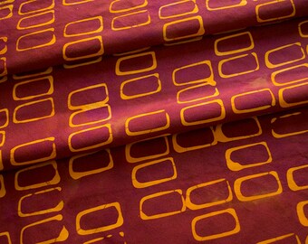 Forma:Rectangles Hand Dyed And Patterned Cotton Fabric in Orange and Raspberry