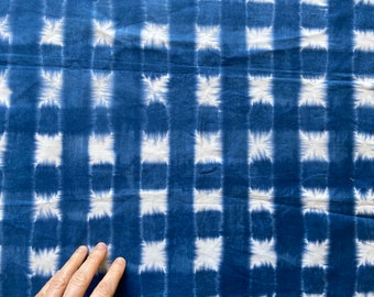 Ikat Hand Dyed and Patterned Cotton Fabric in Indigo