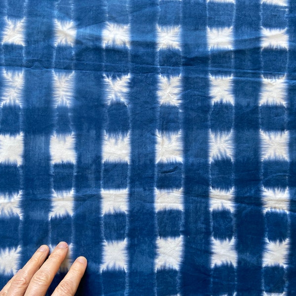 Ikat Hand Dyed and Patterned Cotton Fabric in Indigo