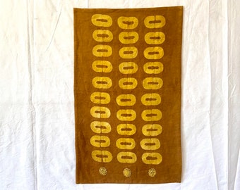 Ovals Hand Patterned, Dyed, and Embroidered Linen Wallhanging