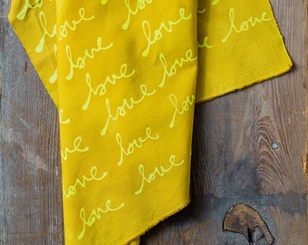 LOVE Hand Dyed and Patterned Fabric in Lemon and Marigold