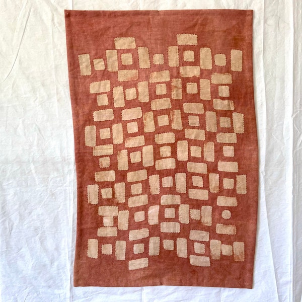 Bits and Bars Hand Patterned, Dyed, and Embroidered Linen Wall Hanging