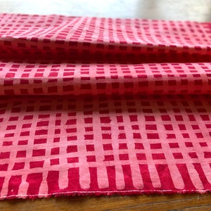 Cross Stripe Hand Dyed and Patterned Cotton Fabric in Coral and Red image 3