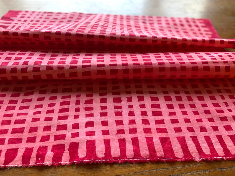 Cross Stripe Hand Dyed and Patterned Cotton Fabric in Coral and Red image 3