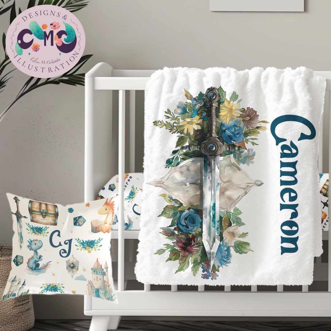 Custom Personalized Fantasy Medieval Floral Knight -bedding Set- Minky ...