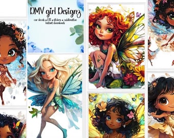 Mega Bundle Clipart di fate magiche traslucide 42 immagini / Arte fatata stravagante / Multiculturale / Diari, adesivi, DTF, sublimazione