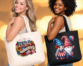 Canvas Tote Bag  | 4th of July Series | DTF Image on one side| 15x16 with 3 inch Gusset  | Everyday Shoulder Bag or Gift