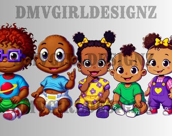 Black/African American Rugrats bundle-transparent digital fan art for stickers, posters, DTF, Sublimation, decor, party favors, home & work