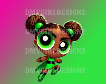 Black Power Puff Girl - SOLO VERDE - FanArt