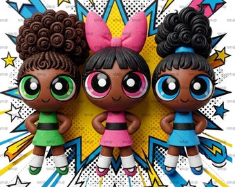 Nuovo stile cartone animato delle Powerpuff Girls nere - fan art - File digitale a 300 DPI (SOLO)
