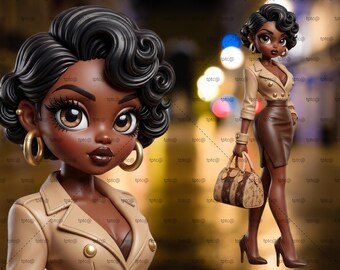 Aggiornamenti di stile - Ispirato a Betty Boop V2 PNG: Arte di diva dei cartoni animati nera (Download digitale)