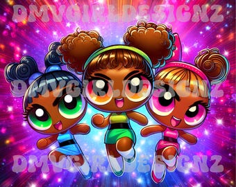 Fan Art delle Superchicche Nere: Black Girl Magic Chibi (Download digitale, PNG/PDF)