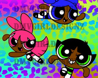 Afro Powerpuff Girls Art: stampa leopardata al neon (download digitale)