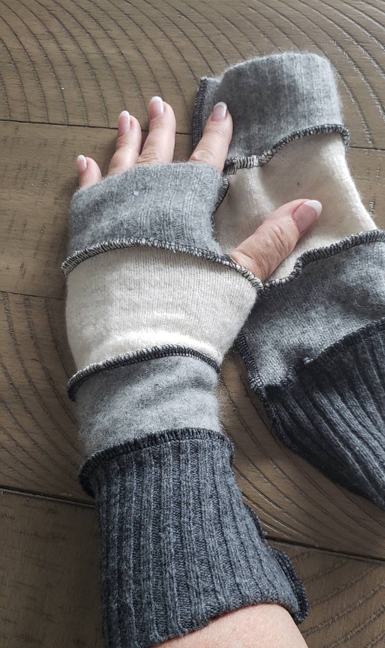 Soft wool Texting gloves by Jaxupcycled fingerless gloves gloves repurposed sweater arm warmers katwise inspired gloves Jax 42 image 1