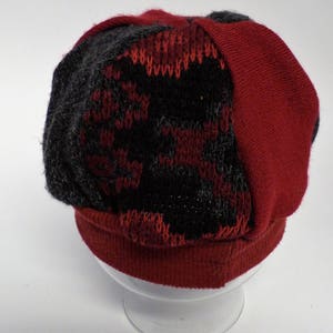 Toddler Jax Hat Black and red Montana hat 406 upcycled sweater hat chemo hat alopecia cap recycled handmade hat little boy gift image 5