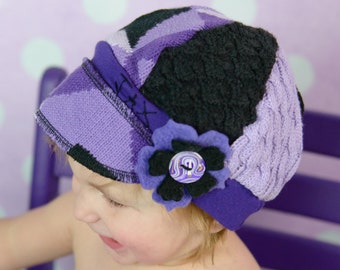 Toddler Jax Hat, purple sweater hat, Montana hat, recycled fabrics hat, upcycled hat, baby hat, repurposed hat, Jaxhat, eco friendly